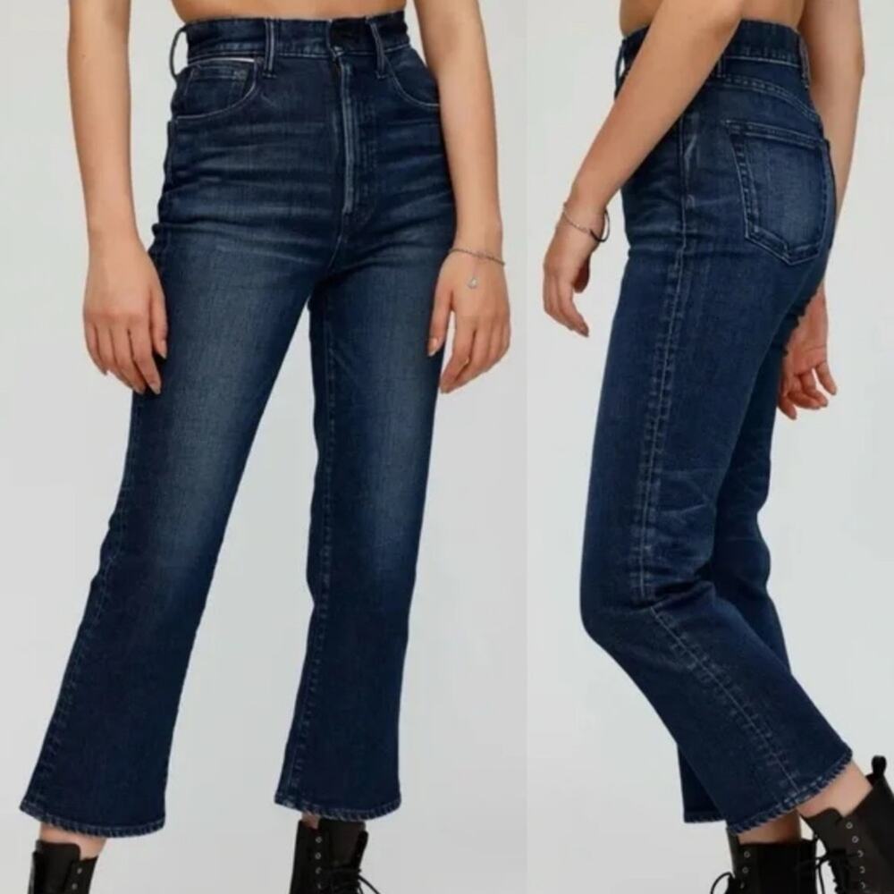Moussy Vintage Emma Cropped Flare Jeans Size 30 Darkl Wash